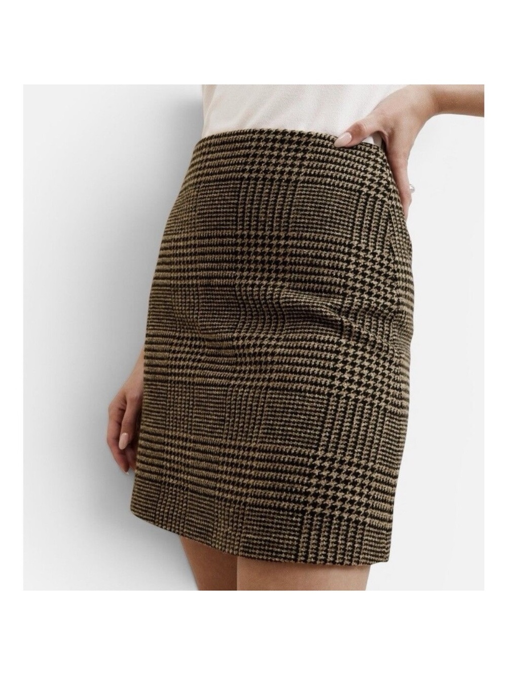 NWT BANANA REPUBLIC BROWN BLACK HOUNDSTOOTH WOOL BLEND MINI SKIRT SIZE 12